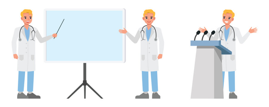 Doctor vector character design. Presentation in various action.