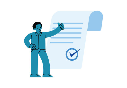 Businessman Thumb Up with Contract Document and Checkmark Approving Agreement Concept character vector illustration design.