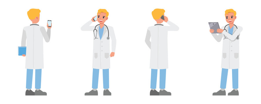 Doctor vector character design. Presentation in various action.