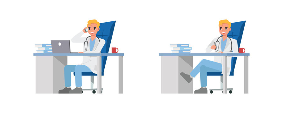 Doctor vector character design. Presentation in various action.