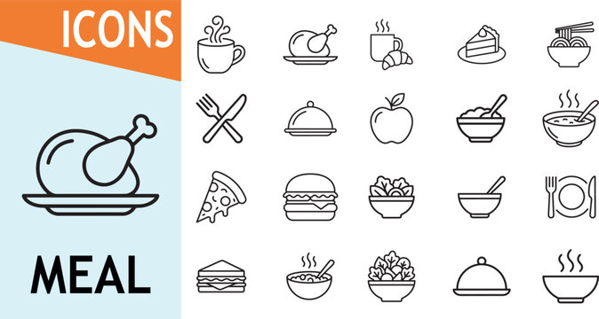 Meal icons for food and drink collection set