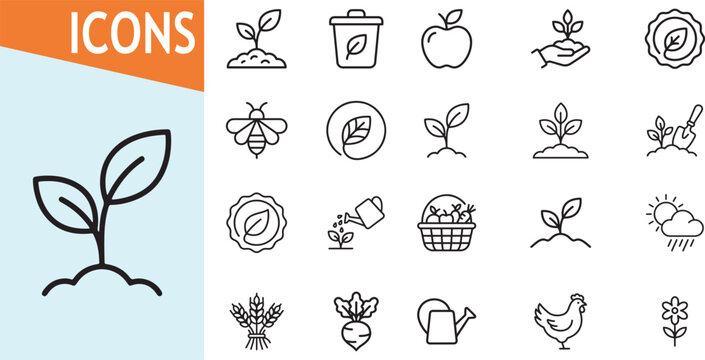 Agriculture icons for farming and plant growth