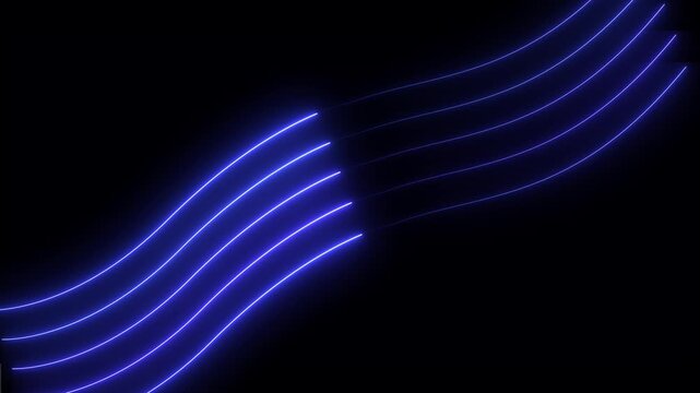 Blue color zigzag neon line on black background.4k