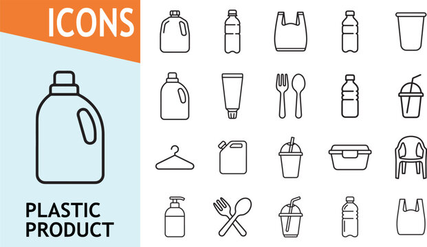 Plastic product icons in a clean line style