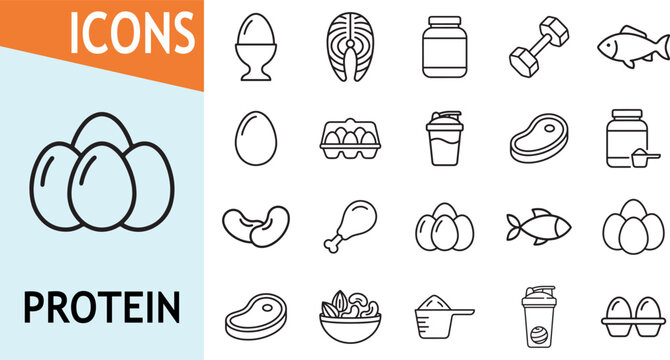 Protein food icons in a simple line style