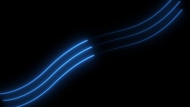 Blue color three zigzag neon line on black background.4k animation video. 