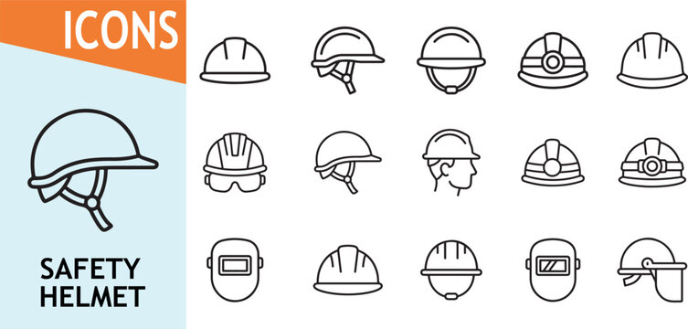 Safety helmet icons for construction and industrial work