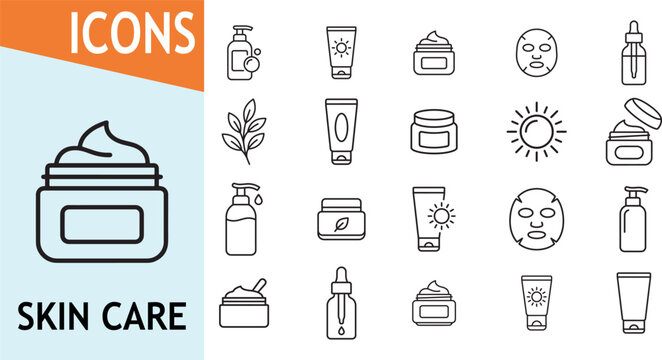 Skin care product icons with creams and serums