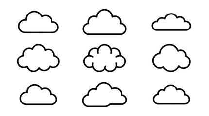 Obraz premium Multiple white cloud vector icons featuring simple outlines in a clean graphic design style