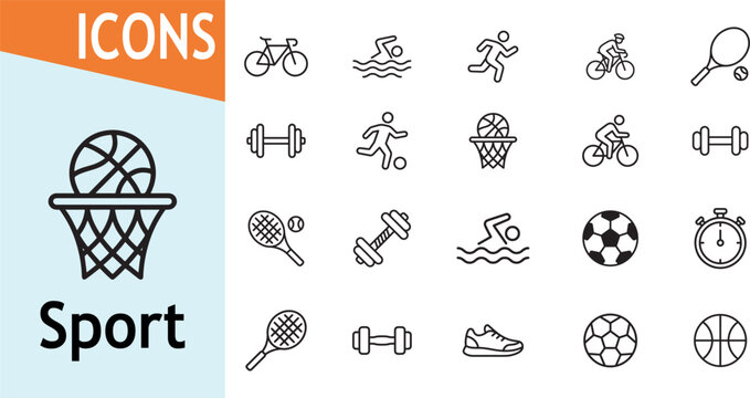 Sport and fitness icons for active lifestyle
