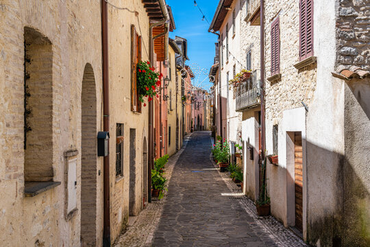 Montenero Sabino, beautiful village overlooked by a medieval castle. Province of Rieti, Lazio, Italy.