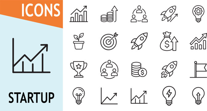 Startup business growth icons for projects