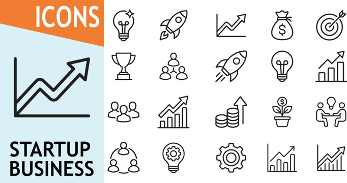 Startup business growth icons for projects