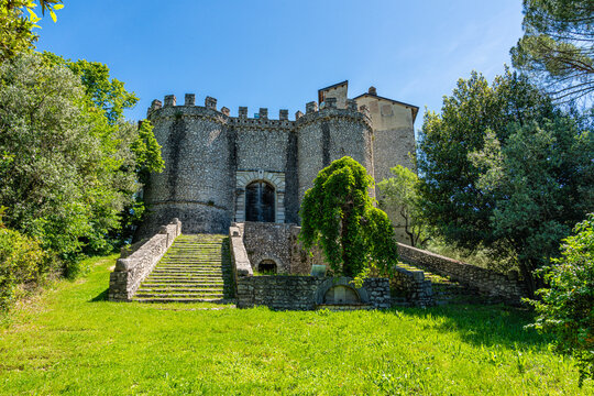 Montenero Sabino, beautiful village overlooked by a medieval castle. Province of Rieti, Lazio, Italy.