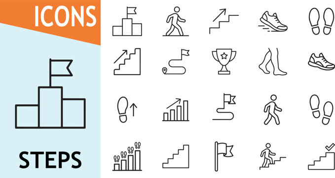 Steps icon set for success and goal achievement