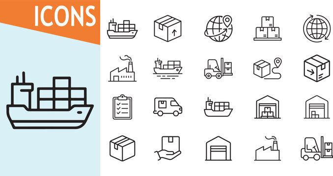 Shipping icon set for logistics and delivery