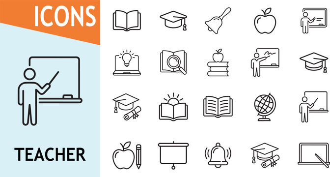 Teacher icons education learning symbols for school