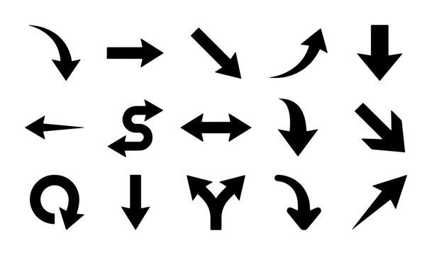 Arrow set with curved, straight, split and circular directions for navigation and signage