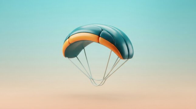 3D render of a blue and orange parachute icon isolated against a soft gradient background for adventure and travel