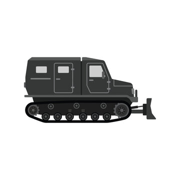 Snowcat vehicle with plow blade for winter road maintenance and