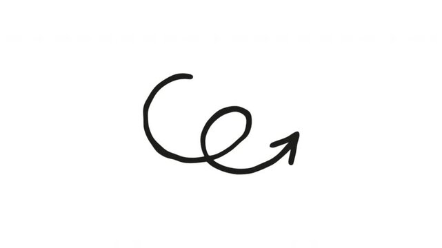 Curved Arrow For Direction And Navigation Hand-Drawn Doodle Animation With Alpha Channel. Circular Arrow And Movement Indicator, Transparent Background. 4K Loop Hand Drawn Icon.