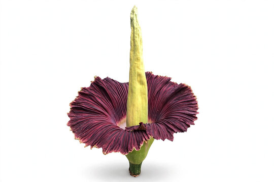 Corpse flower titan arum Amorphophallus titanum bloom isolated white