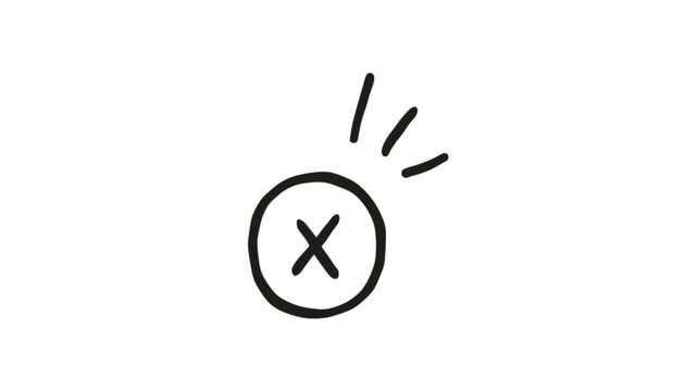 Error Symbol For Failed Actions And Rejection Hand-Drawn Doodle Animation On Transparent Background. Cancel Mark And Warning Notification. Seamless Animated Icon. 4K Video Overlay Element.