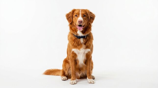 Happy Nova Scotia Duck Tolling Retriever Dog Sitting Studio Portrait
