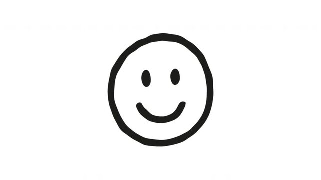 Smiley Face For Happiness And Positive Feedback Wiggle Doodle Animation With Alpha Channel. Happy Emoticon And Friendly Reaction, Transparent Background. 4K Loop Hand Drawn Icon.