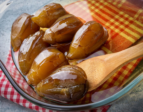 Traditional delicious Turkish dessert eggplant jam (Turkish name; patlican receli)
