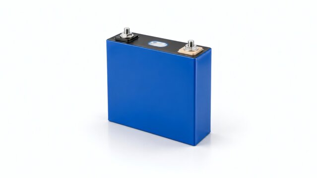 Prismatic Aluminum Cased Lithium Iron Phosphate Battery Cell on White