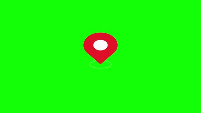 Red location pin map marker icon on green screen background chroma key