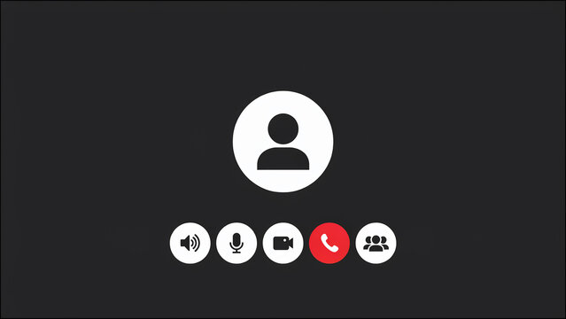 Video call icon with user profile and communication symbols on dark