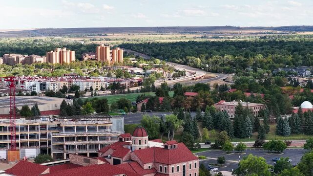 Aerial footage of the University of Colorado in Boulder Colorado USA