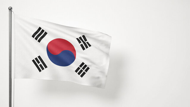 South Korea flag waving in a white background for national celebration