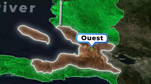 Haiti Map Animation Featuring Ouest Department and Waving National Flag