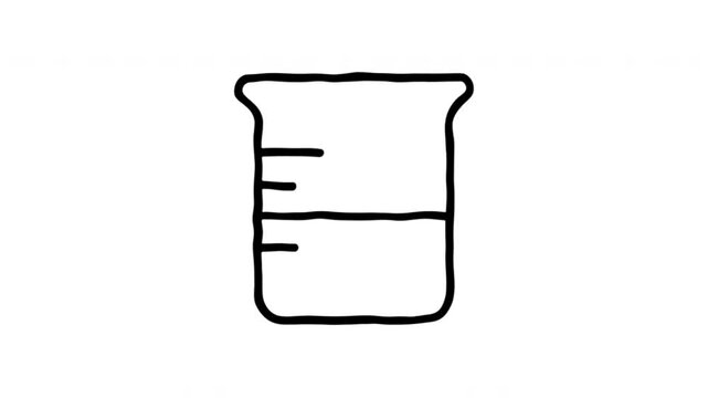 Laboratory Beaker For Measuring And Mixing Liquids Hand Drawn Doodle Animation. Chemistry Glassware And Scientific Experiment. Research Laboratory Equipment. 4K Loop With Alpha Channel.
