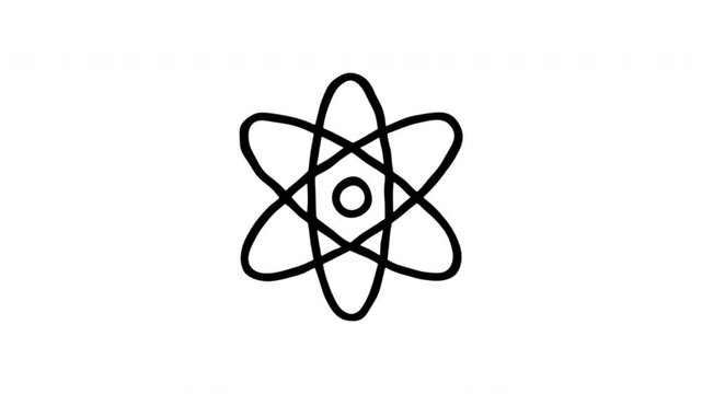 Atom Symbol For Science And Research Doodle Animation. Atomic Model And Nuclear Physics. 4K Video Loopable Overlay Element. Hand-Drawn Animated Icon With Alpha Channel.