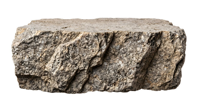 Natural stone pedestal with rough granite texture serves as base for product display and marketing.
