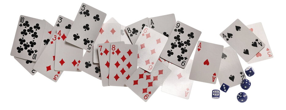 Flying playing cards for poker and gambling, deck  isolated on white background
