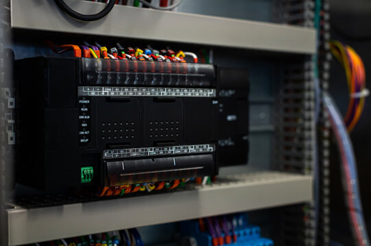 Industrial control panel with electronic controller and wiring