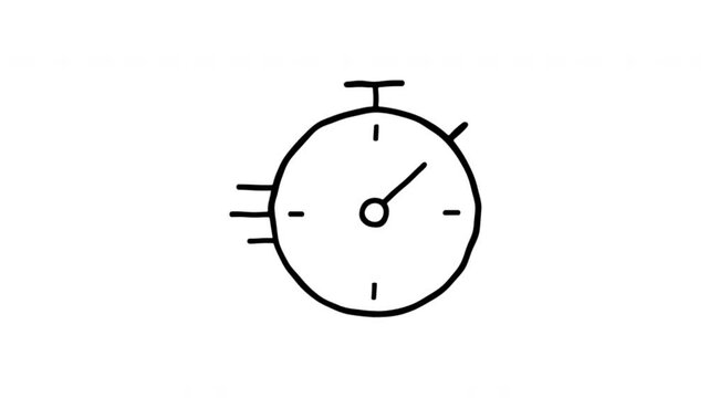 Stopwatch For Timing And Countdown Hand-Drawn Doodle Animation On Transparent Background. Timer Symbol And Time Management Tool. Seamless Animated Icon. 4K Video Overlay Element.