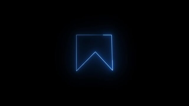 Blue color neon save icon on dark background.4k animation.