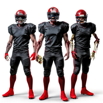 Zombie American football players, ready to play on Halloween.