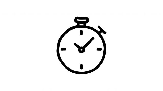 Stopwatch For Timing And Countdown Doodle Animation. Chronometer And Timekeeping Symbol For Sports Training And Productivity. 4K Video Loopable Overlay Element.