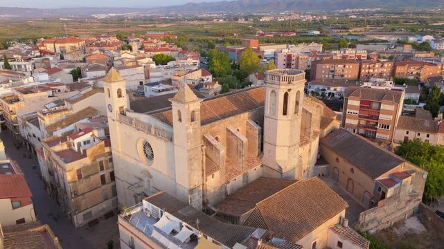 Sunrise Aerial View of Sant Juli&agrave; Church in L'Arbo&ccedil;, Catalonia, Spain