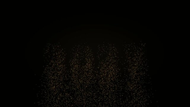 New Year 2027 formed by amber gold dust rising from the bottom and settling into bold speckled digits on a black background, then lifting up again and drifting off the top into darkness