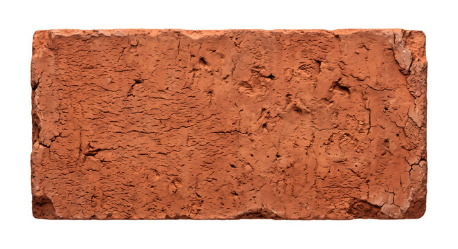 Single rough textured red clay brick with authentic weathered details on transparent background.