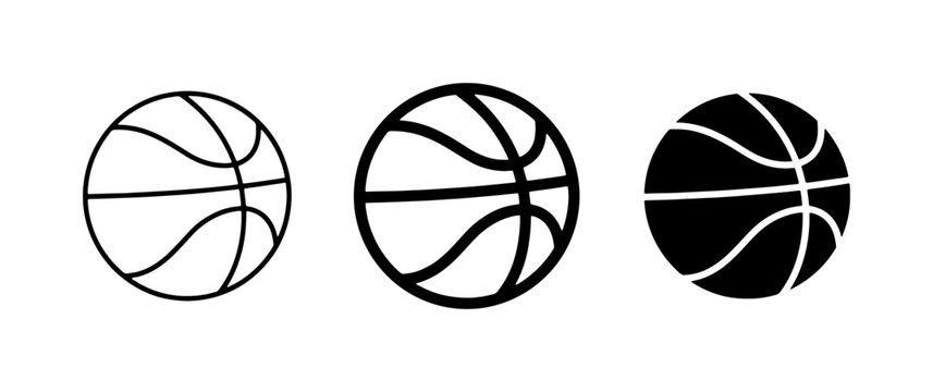Basketball icons set with outline, filled and solid glyphs for sports and game design