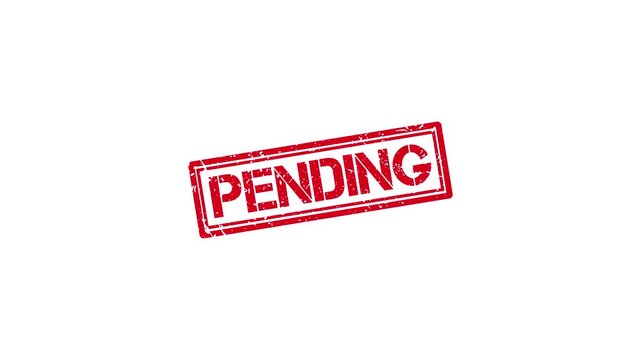 Red pending rubber stamp impression on white background, grunge style text animation